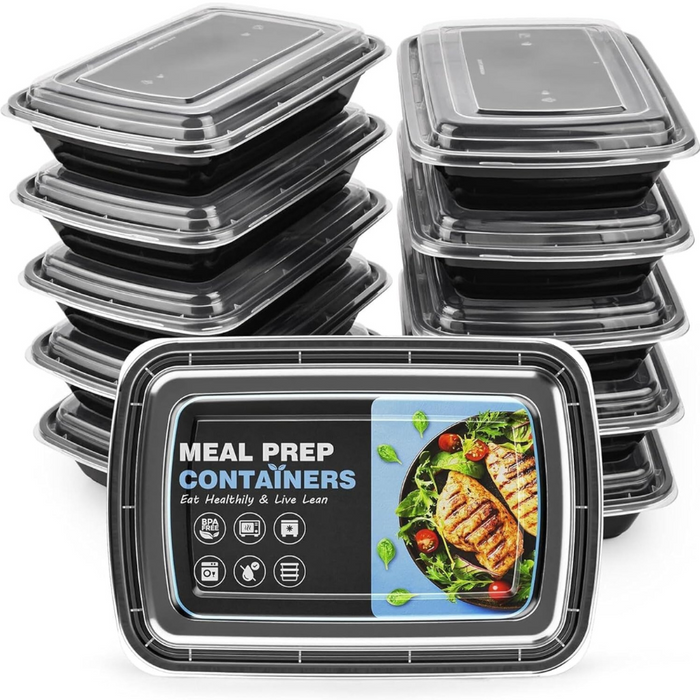 32 Oz Rectangular Meal Prep Containers, 1 Compartment with Lids