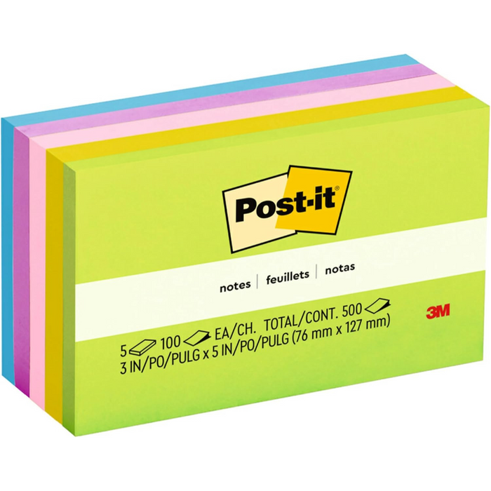 Post-it Sticky Notes Pastel Colors 655-5UC, 3 x 5 in (76 x 127 mm), 5 Pads Pack