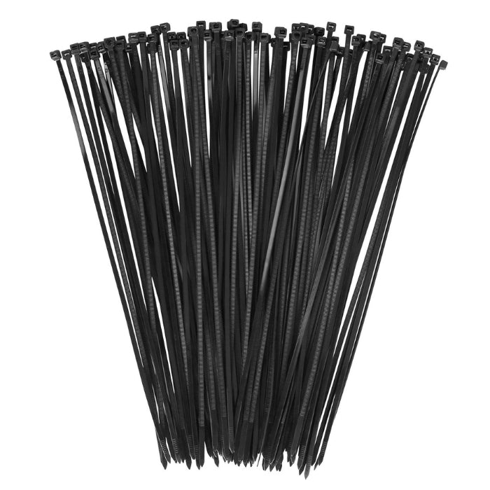 Black Cable Ties 300mm x 3.6mm (Pack of 100) – 18Kg Strength, Self-Locking Nylon Zip Ties