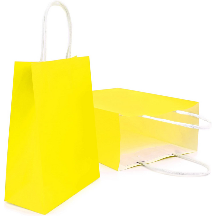 Gifts Paper Bag (22x10x26 CM) 100 GSM Yellow Fluorescent with Twisted Handles – Bulk Party & Gift Packaging