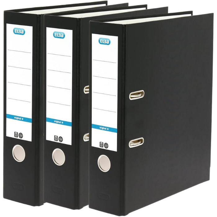 Elba Plastic Heavy Duty Black Lever Arch File, With Internal Pocket, Foolscap Size (8 CM / 3 Inch)