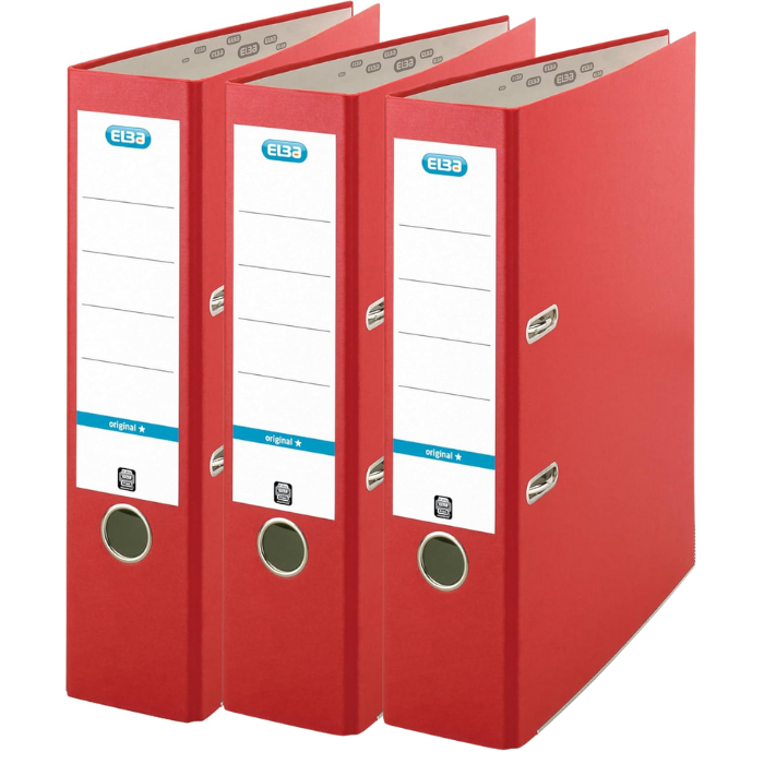 Elba Plastic Heavy Duty Red Lever Arch File, With Internal Pocket, Foolscap Size (8 CM / 3 Inch)