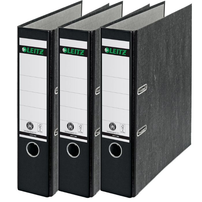 Leitz Cardboard Heavy Duty Black Lever Arch File, With Internal Pocket, Foolscap Size (8 CM / 3 Inch)