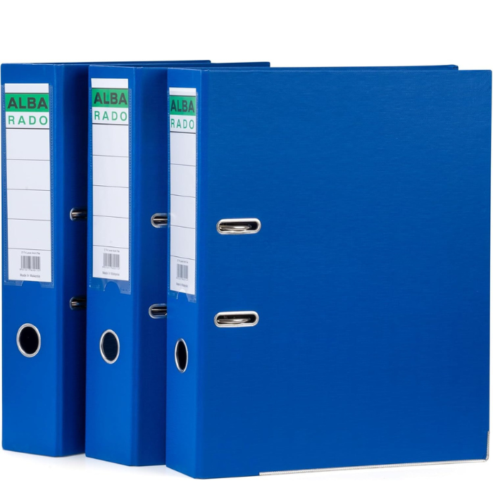 Alba Rado Plastic Heavy Duty Bright Blue Lever Arch File, With Internal Pocket, Foolscap Size (8 CM / 3 Inch)