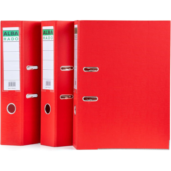 Alba Rado Plastic Heavy Duty Red Lever Arch File, With Internal Pocket, Foolscap Size (8 CM / 3 Inch)