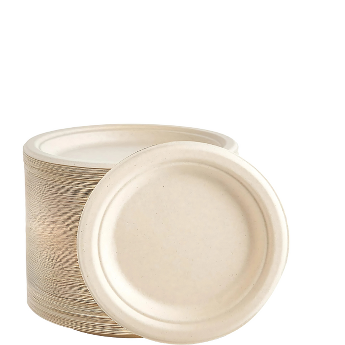7-Inch Biodegradable Baggase Plates Heavy-Duty, Disposable.