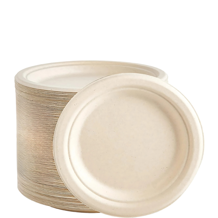 9-Inch Biodegradable Baggase Plates Heavy-Duty, Disposable.