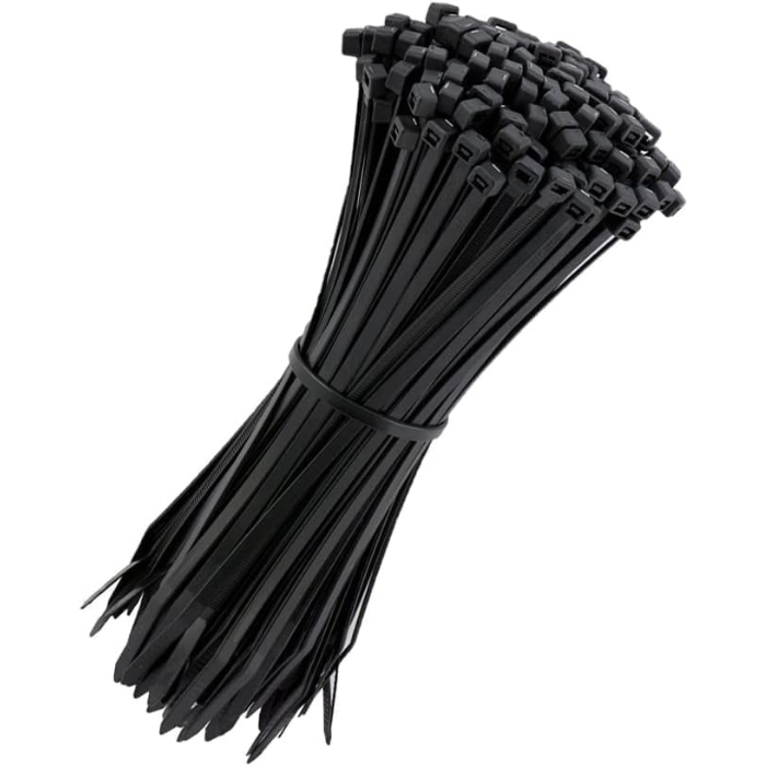 Black Cable Ties 250mm x 3.6mm (Pack of 100) – 18Kg Strength, Self-Locking Nylon Zip Ties