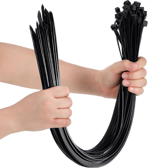 Black Cable Ties 760mm x 9mm (Pack of 25) – 55Kg Strength, Self-Locking Nylon Zip Ties