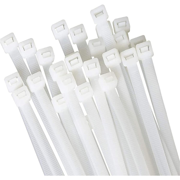 White Cable Ties 300mm x 3.6mm (Pack of 100) – 18Kg Strength, Self-Locking Nylon Zip Ties