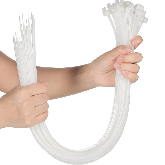 White Cable Ties 760mm x 9mm (Pack of 25) – 55Kg Strength, Self-Locking Nylon Zip Ties
