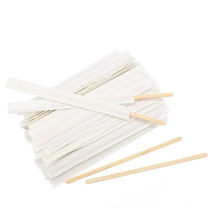 14 CM/5.5 Inches Disposable Wooden Coffee Stirrers Biodegradable Individually Wrapped, Compostable and Earth Friendly.