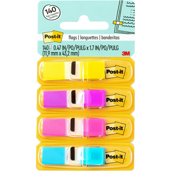 Post-it Flags Dispenser 1/2 x 1.7 in (11.9 x 43.2 mm) Bright colors, 4 colors per pack