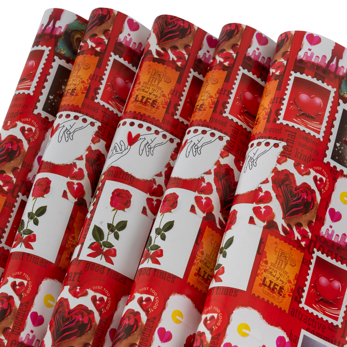 Gift Wrapping Paper Sheets – Vintage Love Stamp Design 70 x 45 cm 80 GSM