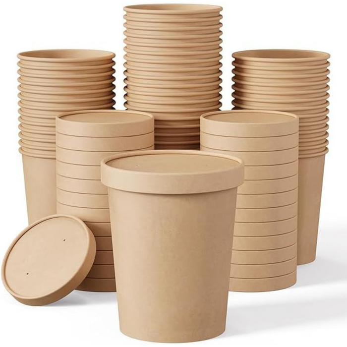 32 Oz Kraft Soup Bowl (1000 ML) With Lid.