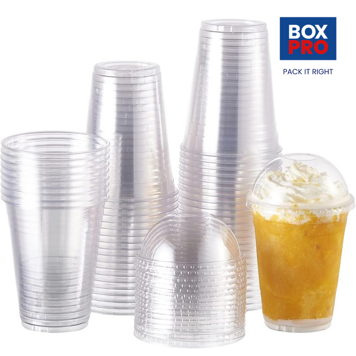 14 Oz/420 ML Clear Plastic Cups with 92mm Dome Lids