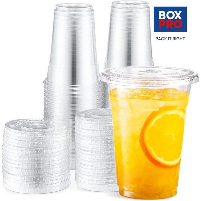 16 Oz/480 ML Clear Plastic Cups with 92mm Dome Flat Lids
