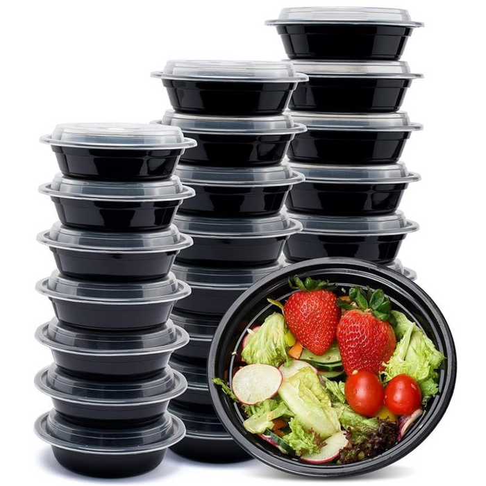24 Oz Round Meal Prep Containers, 1 Compartment with Lids