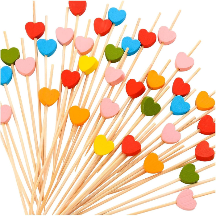 12 CM/4.7 Inches Disposable Bamboo Skewers Heart Shape, Compostable and Earth Friendly.