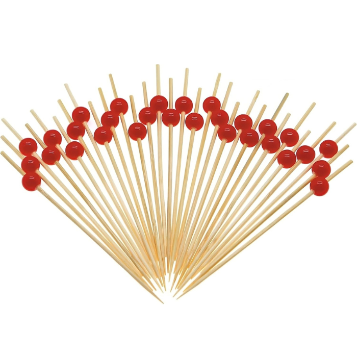 12 CM/4.7 Inches Disposable Bamboo Skewers Red Pearl Shape, Compostable and Earth Friendly.