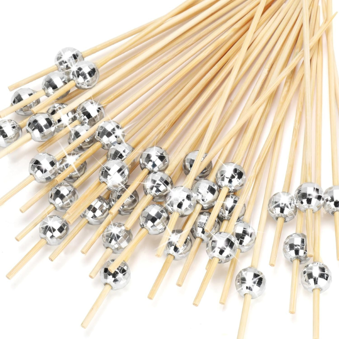 12 CM/4.7 Inches Disposable Bamboo Skewers Disco Ball Decorative, Compostable and Earth Friendly.