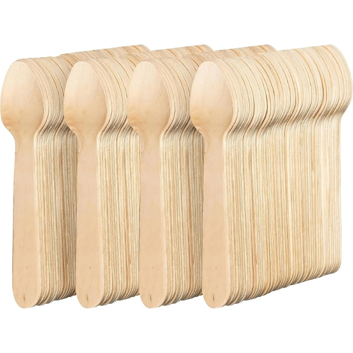 11 CM /4.3inch Disposable Wooden Cutlery Spoons, Compostable and Earth Friendly