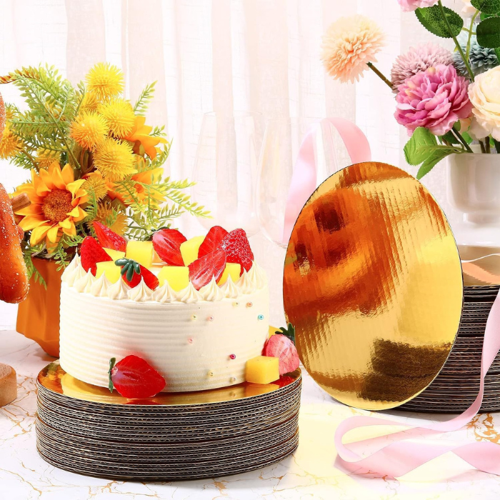 9" Gold Non Stick Cardboard Cake Boards – Non-Sticky Round Cake Base for Parties & Events