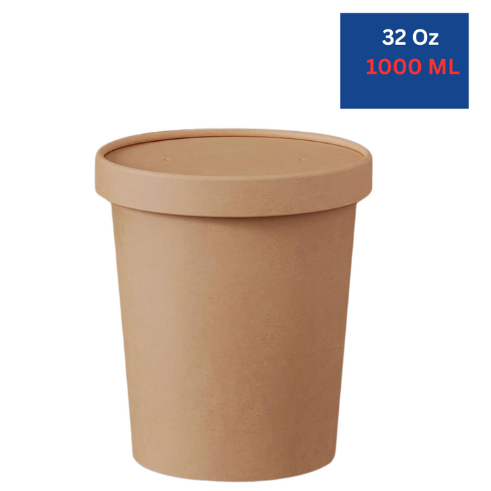 32 Oz Kraft Soup Bowl (1000 ML) With Lid.