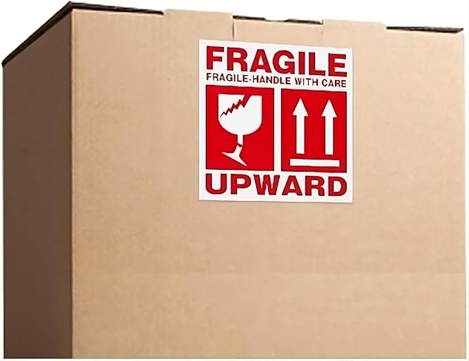 Fragile Stickers 10x10cm (Pack of 50) – Glossy Handle With Care Labels for Shipping