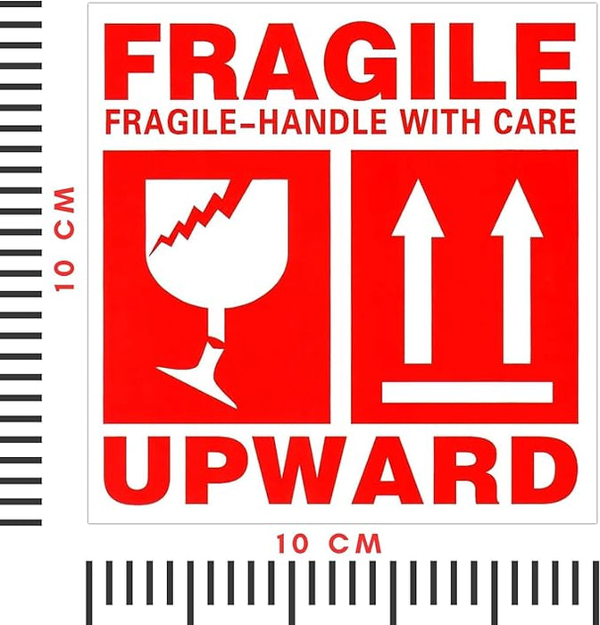 Fragile Stickers 10x10cm (Pack of 50) – Glossy Handle With Care Labels for Shipping