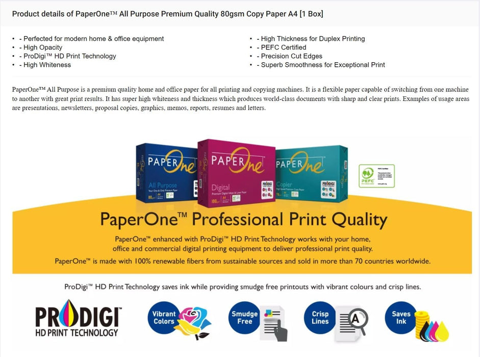 PaperOne™ A4 Size All Purpose Premium Copy Paper, 80 GSM