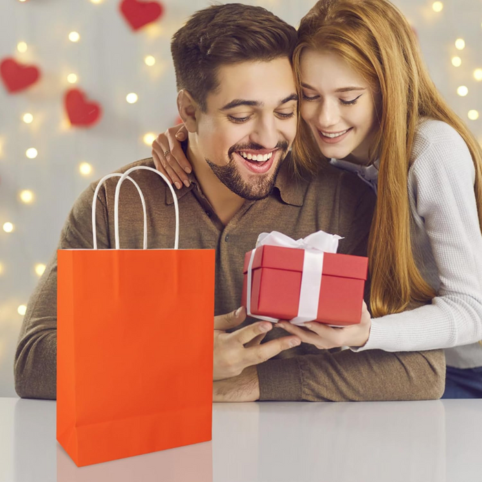 Gifts Paper Bag (22x10x26 CM) 100 GSM Orange Glossy with Twisted Handles – Bulk Party & Gift Packaging