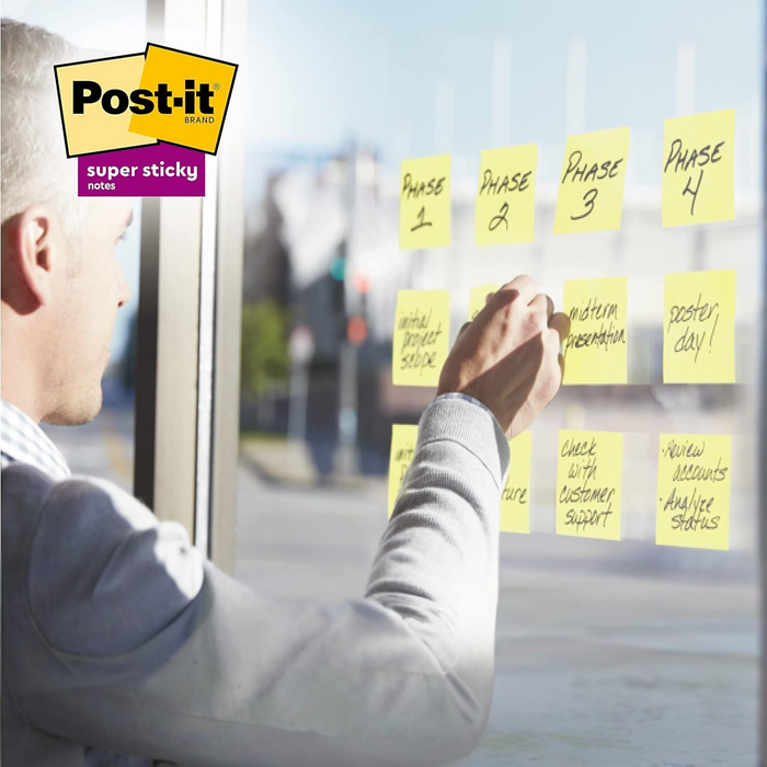 Post-it Super Sticky Notes Canary Yellow, 3 x 3 in (76 x 76 mm), 6 Pads Pack