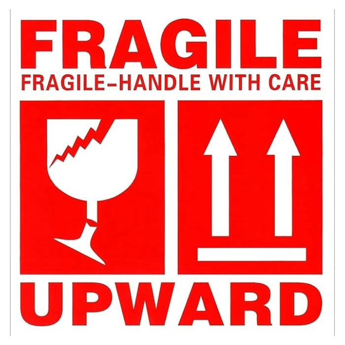 Fragile Stickers 10x10cm (Pack of 50) – Glossy Handle With Care Labels for Shipping