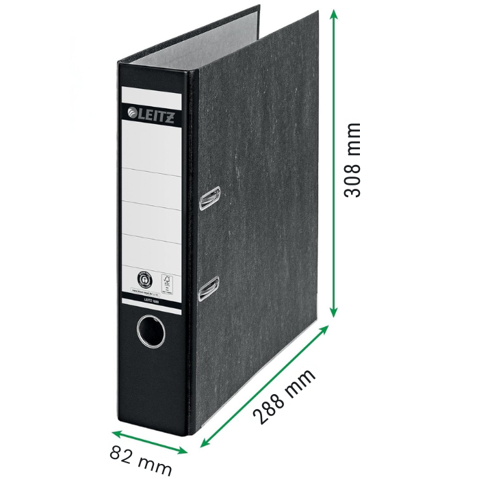 Leitz Cardboard Heavy Duty Black Lever Arch File 180 Degree, With Internal Pocket, Foolscap Size (8 CM / 3 Inch)