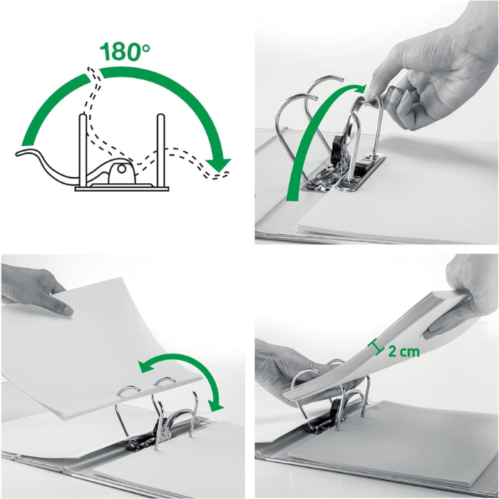 Leitz Cardboard Heavy Duty Black Lever Arch File 180 Degree, With Internal Pocket, Foolscap Size (8 CM / 3 Inch)