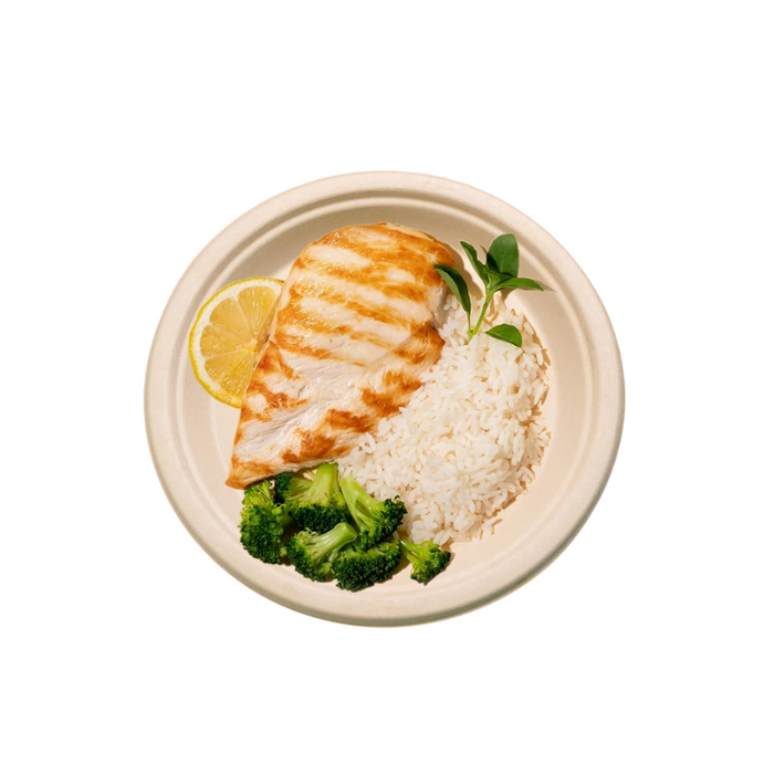 9-Inch Biodegradable Baggase Plates Heavy-Duty, Disposable.