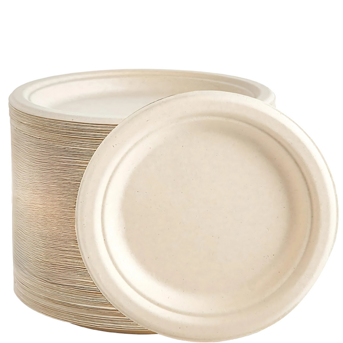 10-Inch Biodegradable Baggase Plates Heavy-Duty, Disposable.