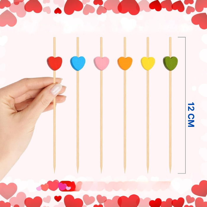 12 CM/4.7 Inches  Disposable Bamboo Skewers Heart Shape, Compostable and Earth Friendly.