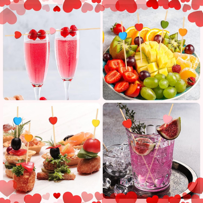 12 CM/4.7 Inches  Disposable Bamboo Skewers Heart Shape, Compostable and Earth Friendly.