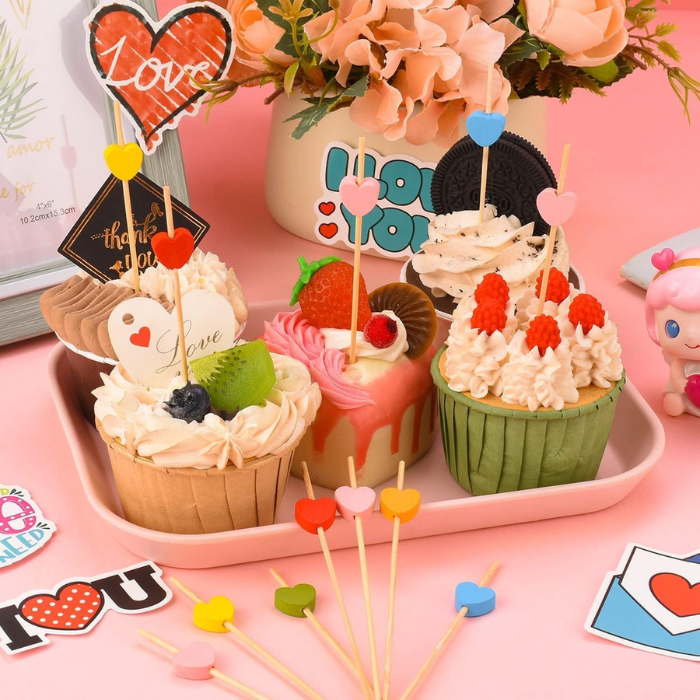 12 CM/4.7 Inches  Disposable Bamboo Skewers Heart Shape, Compostable and Earth Friendly.