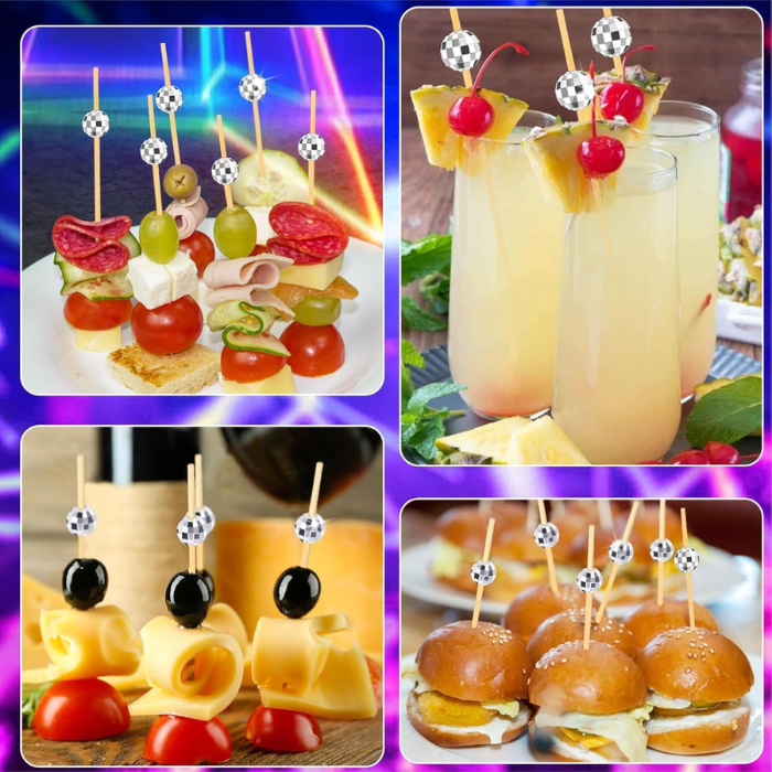 12 CM/4.7 Inches  Disposable Bamboo Skewers Disco Ball Decorative, Compostable and Earth Friendly.