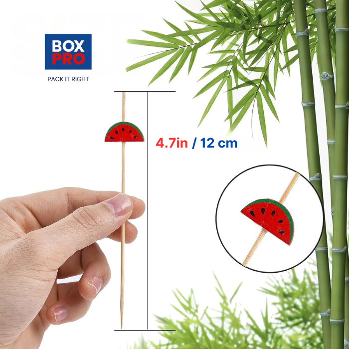 12 CM/4.7 Inches  Disposable Bamboo Skewers Watermelon Shape, Compostable and Earth Friendly.