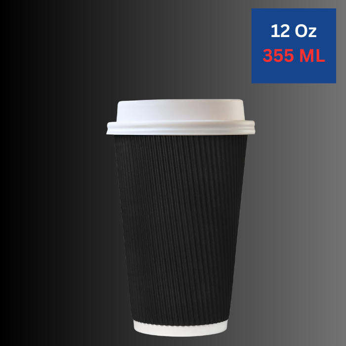 12 Oz Black Ripple Paper Cups With Lid