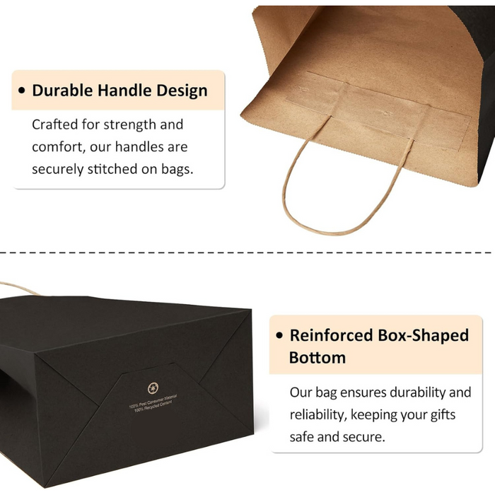 Gifts Paper Bag (22x10x26 CM) 100 GSM Black with Twisted Handles – Bulk Party & Gift Packaging
