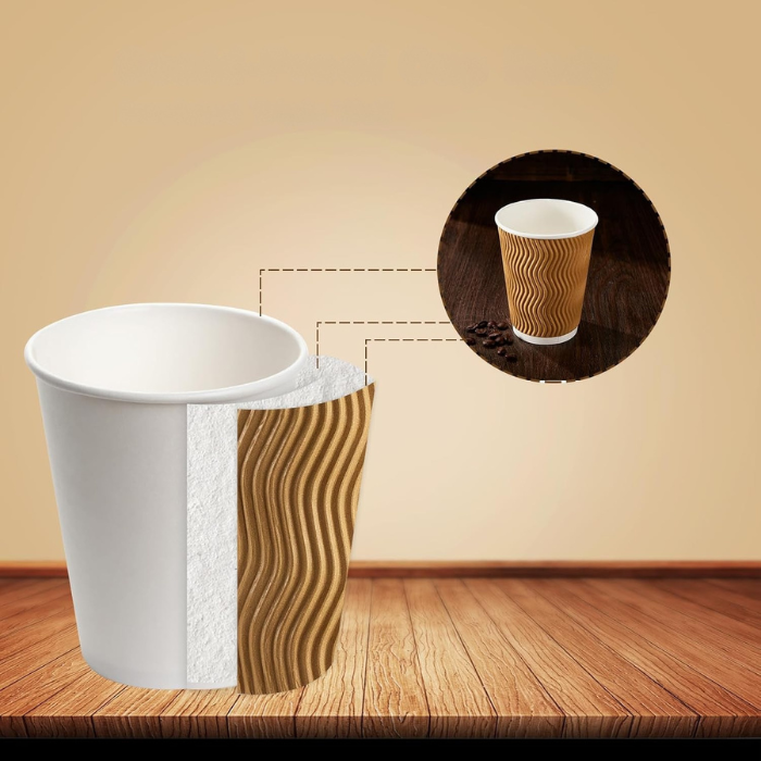 12 Oz Brown Ripple Paper Cups With Lid