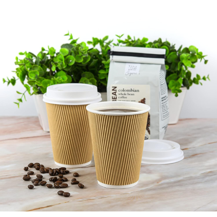 8 Oz Brown Ripple Paper Cups With Lid