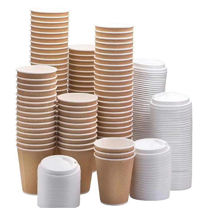 8 Oz Brown Ripple Paper Cups With Lid