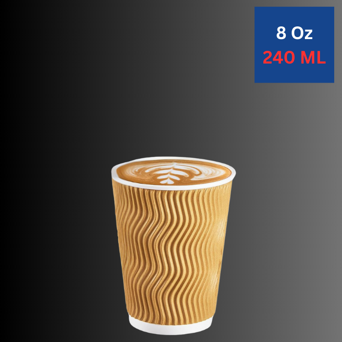 8 Oz Brown Ripple Paper Cups With Lid