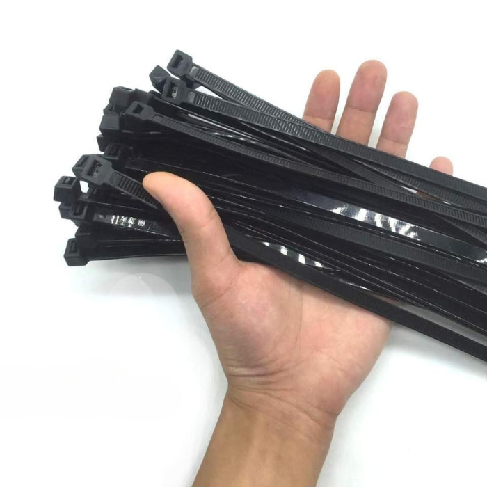 Black Cable Ties 400mm x 7.6mm (Pack of 100) – 55Kg Strength, Self-Locking Nylon Zip Ties